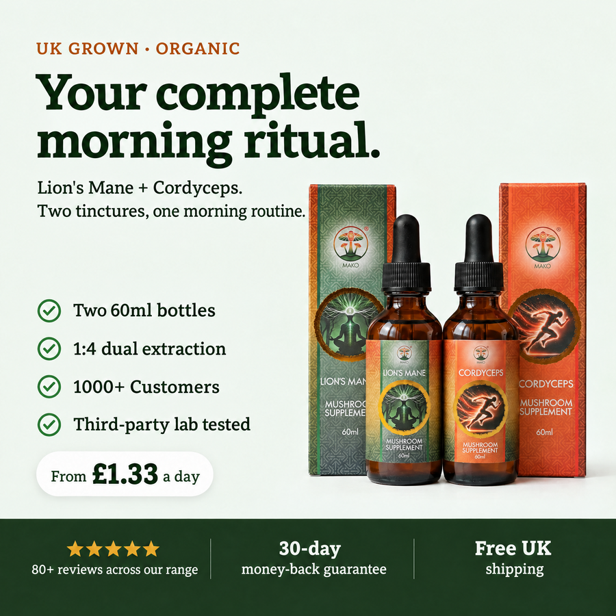Lion's Mane and Cordyceps tincture bundle by Mako Labs, UK grown and organic