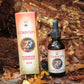 Mako's Cordyceps mushroom tincture in an amber glass bottle with dropper, box and box natural front