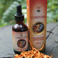 Mako's Cordyceps mushroom tincture in an amber glass bottle with dropper, box and natural Cordyceps