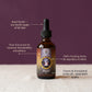 Reishi Mushroom supplement bottle with label on a textured surface and purple background relax