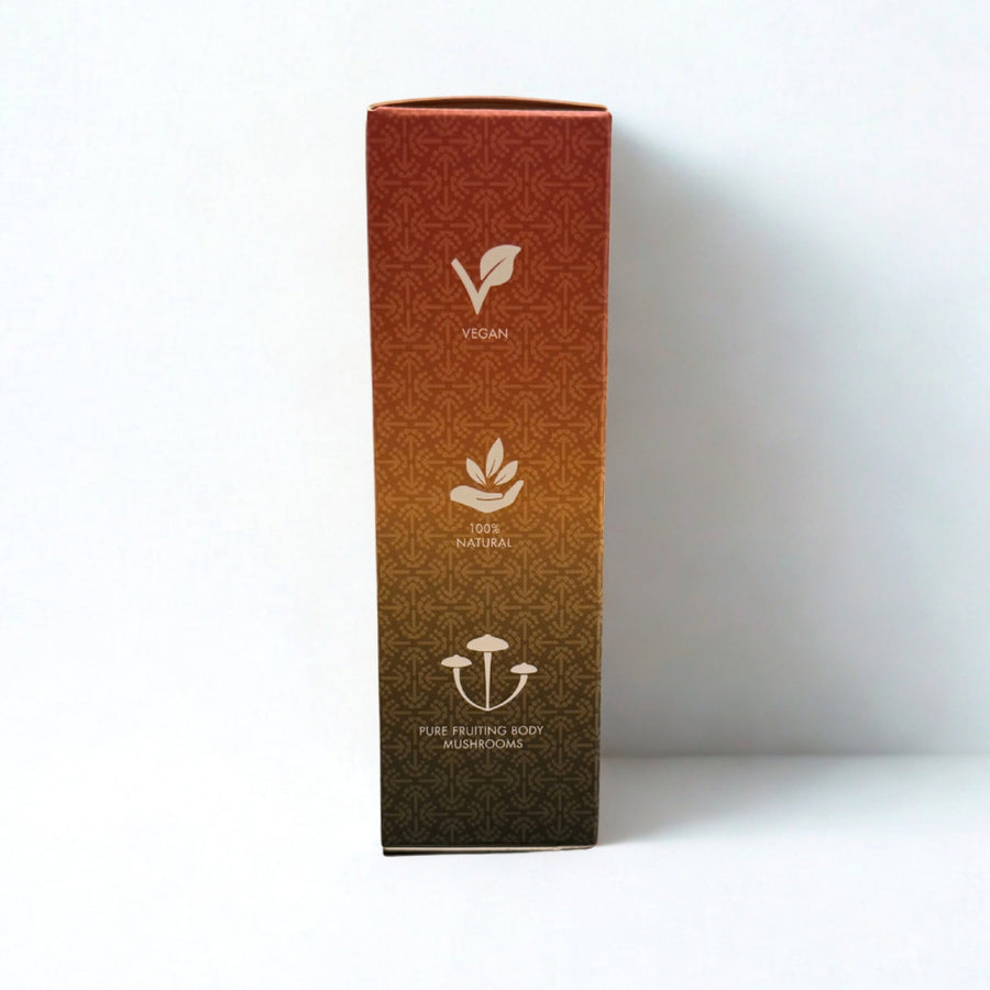 Tall rectangular box with gradient design and symbols on a white background